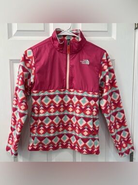 The North Face Girl's Half Zip Long Sleeve Aztec Pullover Pink Size Medium 10/12